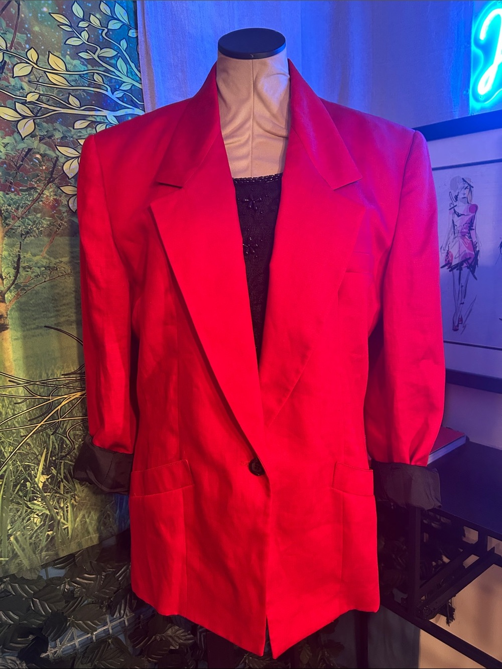 Anne Klein Vibrant Red Linen Vintage Women's Lined Blazer Jacket: Size 12